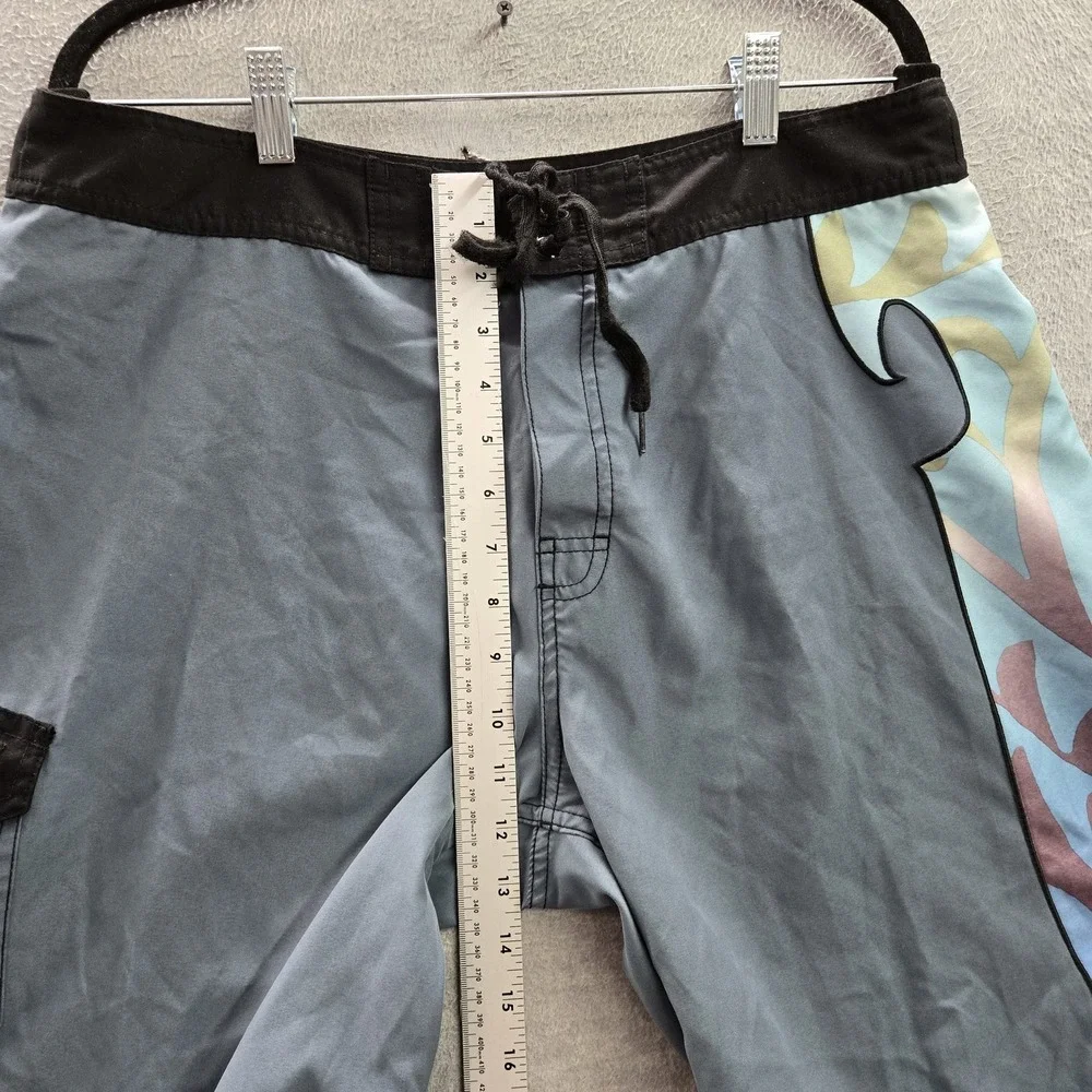 VINTAGE Crazy Shirts Men Swimwear 34 Gray Wave Embroidery‎ Board Shorts Surf Y2K